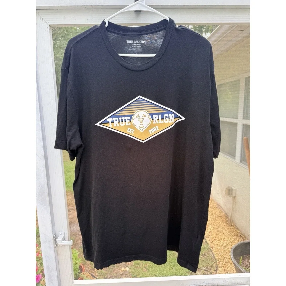 True Religion Men's Short Sleeve Crew Neck Black Logo Graphic T-shirt Size XL